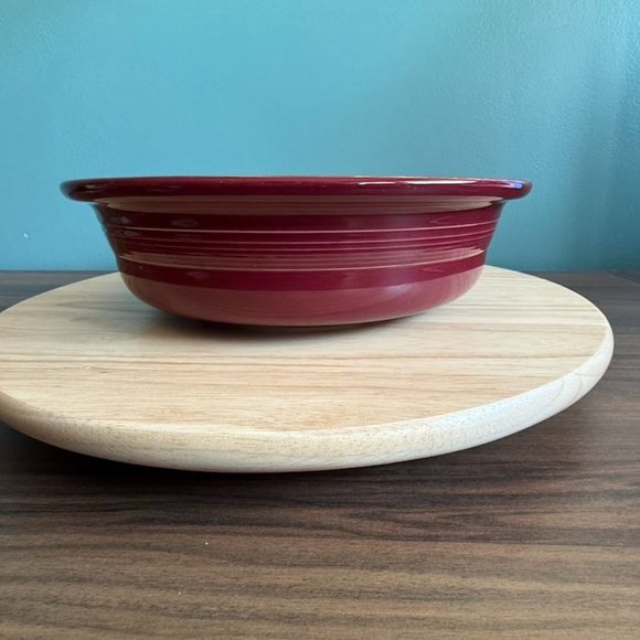 Vintage Fiesta Ware Large Maroon Red Ceramic Serving Bowl 10 1/2" Diameter Ribbe - Picture 8 of 9